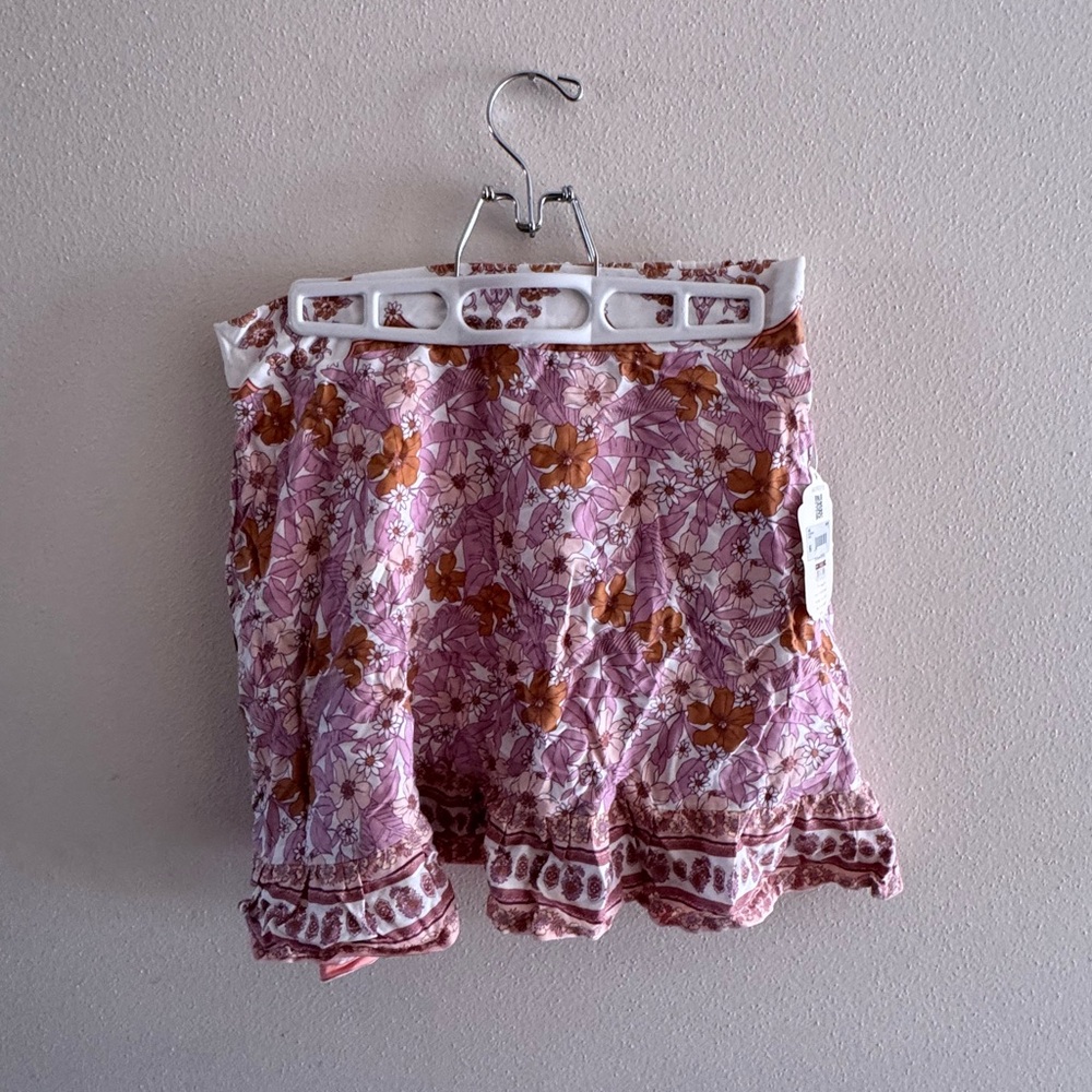 Altar'd State Pink and Brown Floral Mini Skirt
